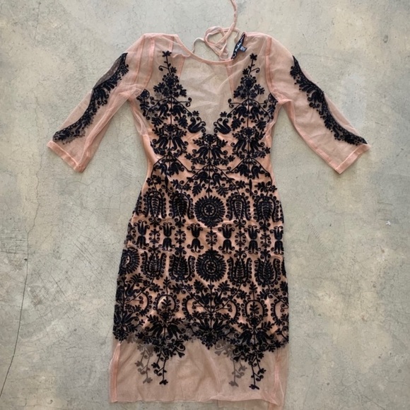 NWOT - For Love and Lemons 🍋 🖤 Black Mesh Illusion Detailed Dress - Picture 7 of 7